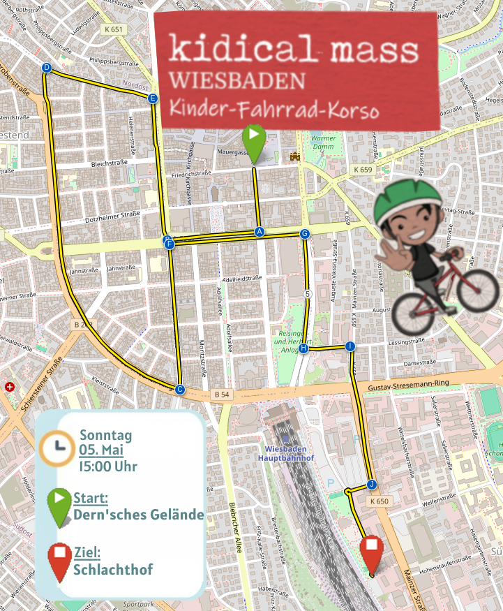 Route der Kidical Mass Wiesbaden am 05.05.2024